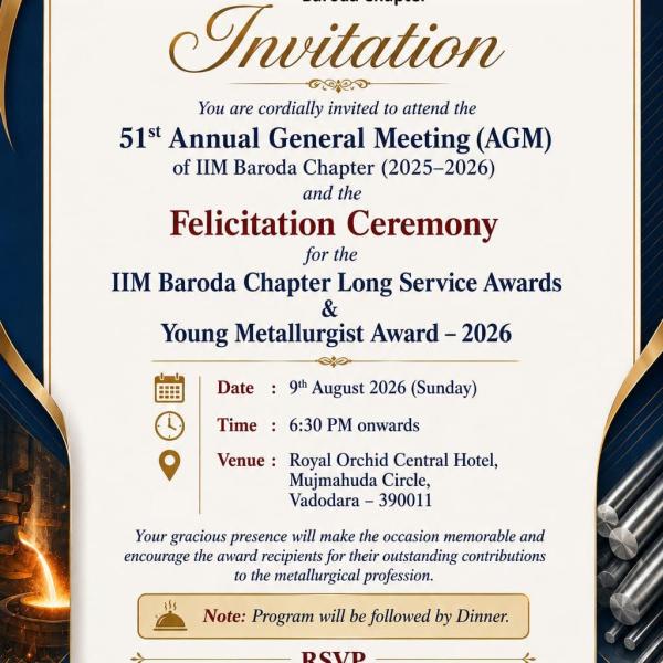 Invitation: 51st Annual General Meeting & Felicitation Ceremony – 2026-27 of IIM Baroda Chapter
